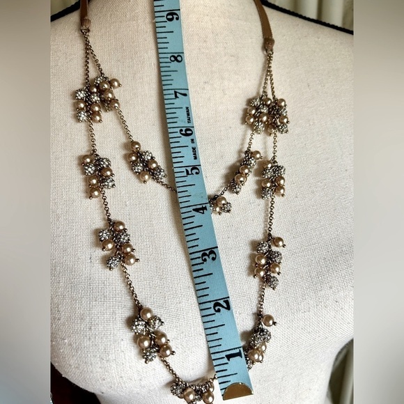 Necklace Crystal and Bead Clusters Two Strand Ribbon Tie - Picture 11 of 13